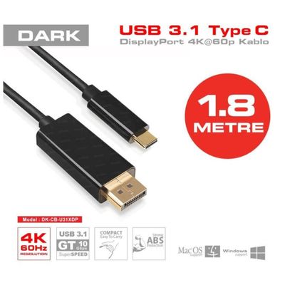 Dark 1.8M USB3.1 Type-C - Display Port 4K@60p Kablo