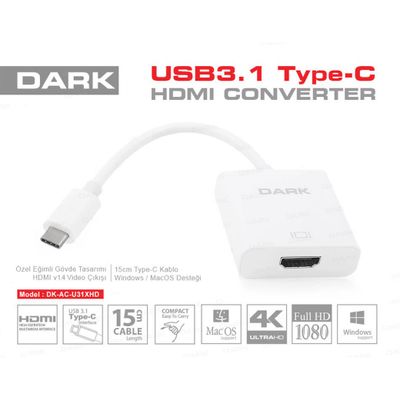 DARK DK-AC-U31XHD USB 3.1 TYPE-C - HDMI DÖNÜŞTÜRÜCÜ