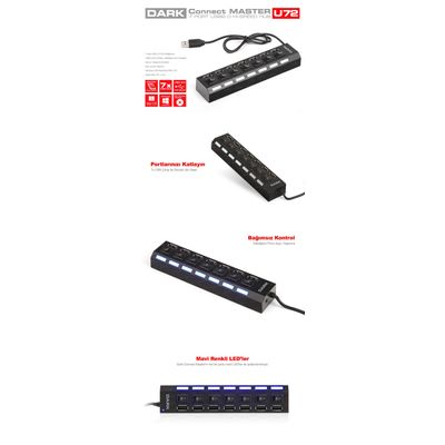 Dark Connect Master U72, 7 Port Anahtarlı USB Hub