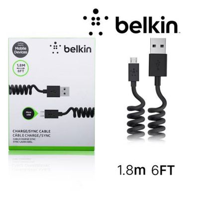 Belkin Spiral Micro Usb Hızlı Data Şarj Usb Kablo 1.8mm Siyah